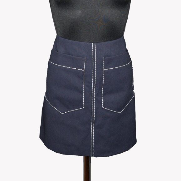 NWT Chloe Navy Blue Contrast Stitch Mini Skirt Sz 10 - Picture 1 of 7